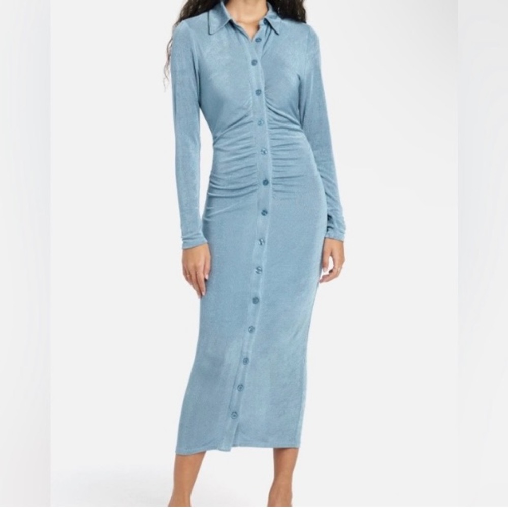 BEBE Shirred Polo Midi Dress